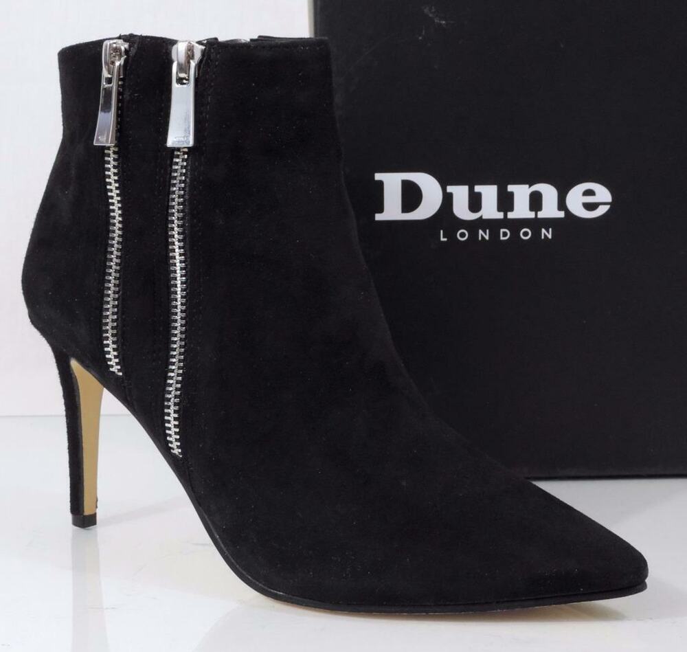Dune London NAMEDROP Two Zip Dressy Heels Boots Booties Suede Black Size 7 EU 38
